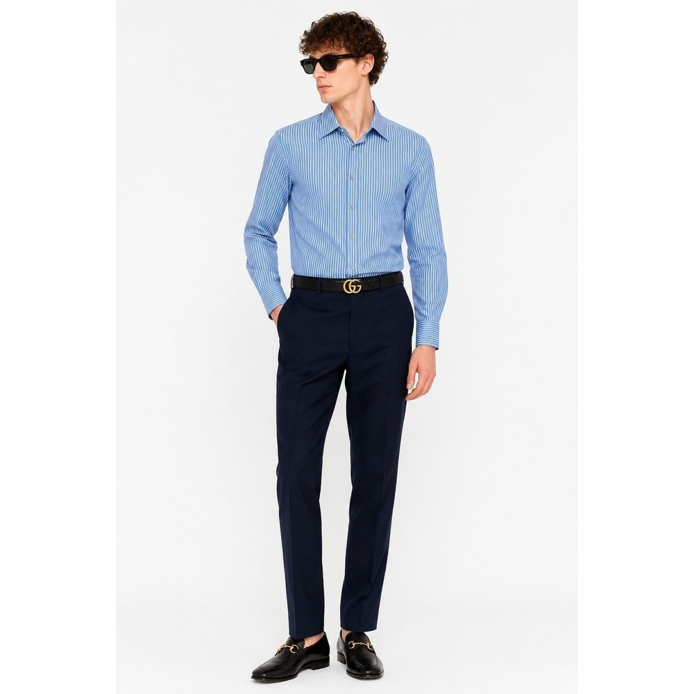 GUCCI Blue White Mens Stripe Dress Shirt 42 16.5 Luxury